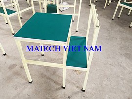 Bàn thao tác khung thép 2 bậc vàng kem