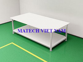 Bàn thao tác khung nhôm mặt gỗ 2 tầng đơn giản