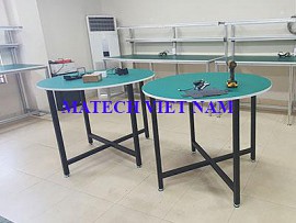 Bàn thao tác khung thép mặt gỗ tròn