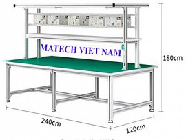 Bàn thao tác nhôm định hình cỡ lớn công nhân làm việc 2 bên
