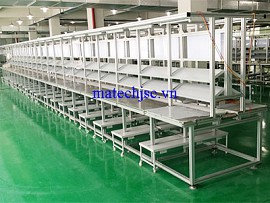 Băng truyền PU khung nhôm mặt bàn inox