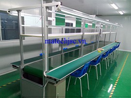 Băng truyền PVC mặt bàn gỗ